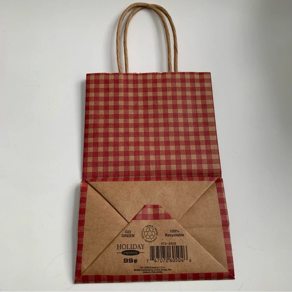 Red Gingham Gift Bags with Festive Tissue Paper Bundle